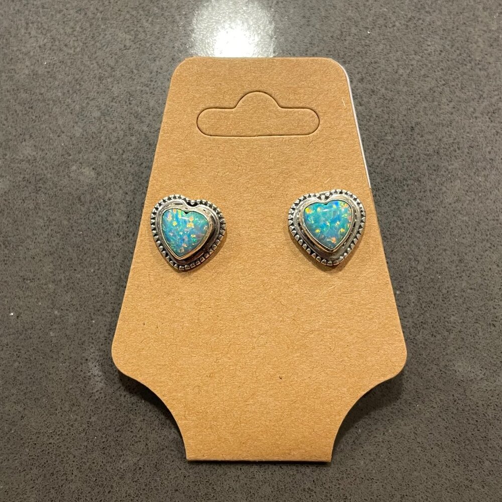 Blue Iridescent Heart Stud 925 Silver Earrings